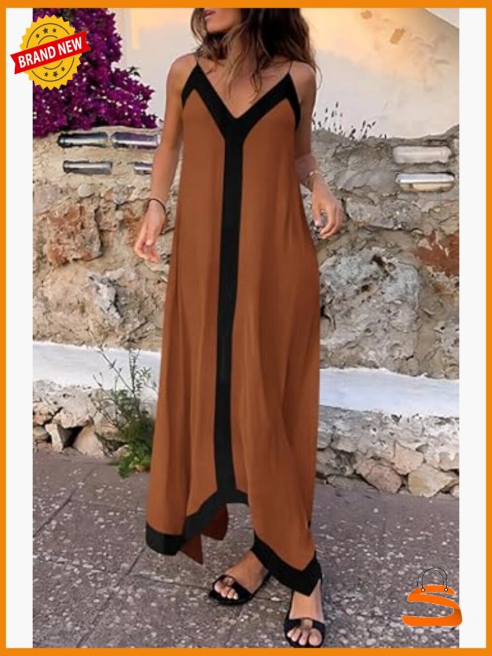 Sleeveless V-Neck Spaghetti Strap Maxi Dress with Pockets - Picture 4 of 7